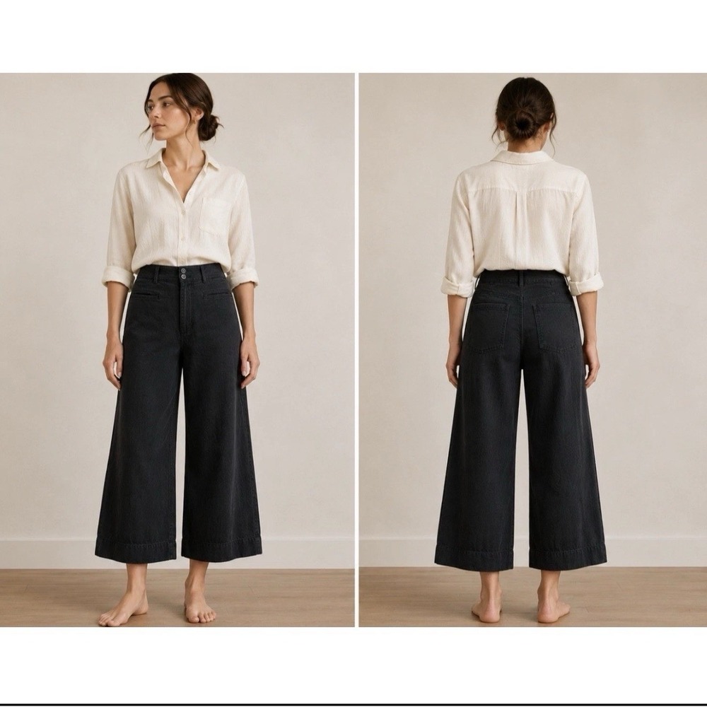 Apiece Apart High Rise Pleated Cotton Wide Leg Pants Black Whimsigoth Boho Sz 4